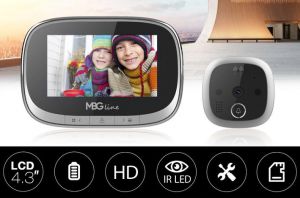 Kamera HD Ukryta w Wizjerze do Drzwi + Ekran 4,3 + Zapis + Detekcja Ruchu + Diody IR.