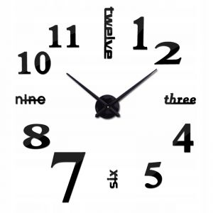Duży Zegar Ścienny (regulowana średnica od 65-150cm!), Efekt 3D, Naklejany - CZARNY.