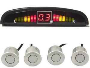 Zestaw Czujników Cofania / Parkowania: 4-Sensory (srebrne) + Wyświetlacz LED + Sygnaliz. Dźwiękowa.