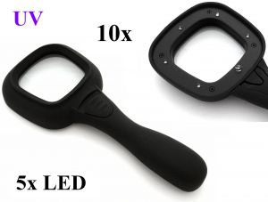Mocna Lupa / Szkło Powiększające - Powiększenie 10x + Światło 5x LED + Światło Ultrafioletowe UV.