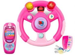 Zabawka Dziecięca: Kierownica Auto + Telefon GSM Smartphone + Kluczyk Pilot (RÓŻOWY).