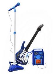 Zestaw Karaoke, Gitara Elektryczna + Mikrofon + Statyw + Wzmacniacz (niebieski).
