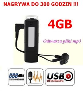 Mobilny Mikro Dyktafon / Podsłuch Narywający Dźwięk, Ukryty w Pendrive 4GB/300h + Słuchawki + MP3...