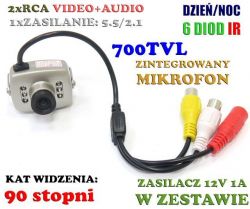 Mini Kamera Przewodowa (dzienno-nocna), Metalowa, Kolorowa z Fonią + Montaż + Zasilacz Sieciowy.
