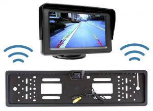 Kamera Cofania Parkowania Bezprzewodowa (dz.-noc) w Ramce Tablicy Rejestracyjnej + Monitor LCD 4,3.