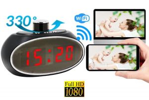 Kamera Obrotowa FHD WiFi (Zasięg Cały Świat) Ukryta w Zegarku Biurkowym + Zapis + Detekcja Ruchu...