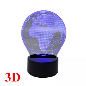 Designerska Lampka Nocna Hologram 3D - Kula Ziemska / Globus (3 kolory światła).