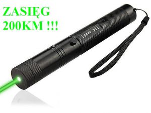 SUPER MOCNY Wskaźnik Laserowy Zielony – Zasięg Wiązki 200km!! + Nakładka Disco + Smycz + 2 Kluczyki.