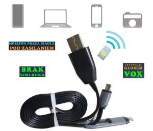 Podsłuch Otoczenia (cały świat!) Ukryty w Kablu USB (Android, iPhone, USB...) + VOX + GPS.
