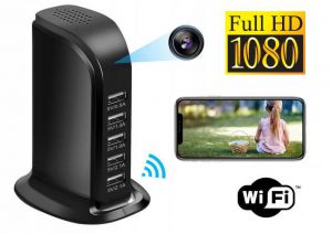 Szpiegowska Kamera FULL HD WiFi (zasięg cały świat!) Ukryta w Biurkowej Ładowarce USB/HUB + Zapis...