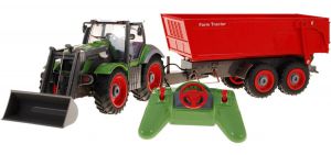 ZESTAW FARMERA: Duży Zdalnie Sterowany Traktor z Przyczepą (1:28) + Pilot Radiowy i Akcesoria.