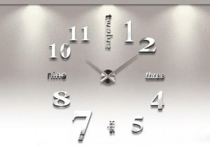 Duży Zegar Ścienny (regulowana średnica od 65-150cm!), Efekt 3D, Naklejany - SREBRNY.