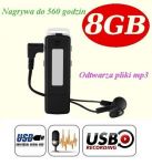 Mobilny lMikro-Dyktafon/Rejestrator Dźwięku, Ukryty w Pendrive 8GB (poj. 560h!) + Słuchawki + MP3..