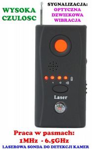 Laserowy Wykrywacz Podsłuchów, Kamer/Mikro-Kamer, GSM, Lokalizatorów GPS... + Słuchawki itd.
