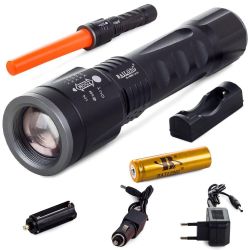 Metalowa Latarka Taktyczna SWAT LED + Świetlik Nawigujący, ZOOM, SOS, Alfabet Morse\'a - Zasięg 600m!