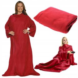 SNUGGIE Mega Cieplutki Polarowy Duży Koc (180x138cm) z Rękawami, do Czytania... - CZERWONY.