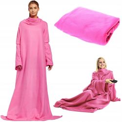 SNUGGIE Mega Cieplutki Polarowy Duży Koc (180x138cm) z Rękawami, do Czytania... - RÓŻOWY.