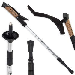 Kije Trekingowe Nordic Walking do Chodzenia (2szt) Korkowa Rączka, Anti Shock (dł. 65-135cm) SREBRNE