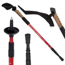 Kije Trekingowe Nordic Walking do Chodzenia (2szt) Korkowa Rączka, Anti Shock (dł 65-135cm) CZERWONE