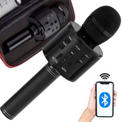 Mikrofon Bezprzewodowy + Głośnik, Karaoke, Różne Tryby, Bluetooth, Etui, Android i iOS - CZARNY.
