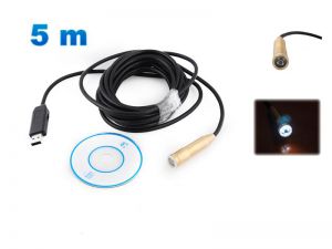 Kamera Endoskopowa/Inspekcyjna USB (pod komputer) + Przewód 5m. +  Podświetlenie 4-Led i akcesoria.