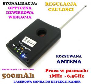 Laserowy Wykrywacz Podsłuchów, Kamer, GSM, Lokalizatorów GPS... + Słuchawki.