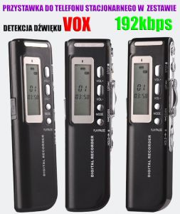 Rejestrator Dźwięku/Dyktafon Cyfrowy (8GB) + Zapis Rozmów Tel. + Współpraca z PC + VOX + MP3...
