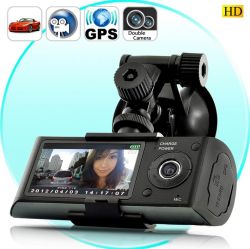 Rejestrator Trasy Samochodowy: 2-Kamery HD w Jednym (przód i tył) + Ekran LCD 2,7+ GPS +...